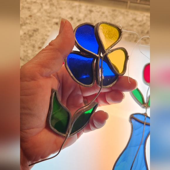 Lot of 4 Vintage Flower Retro Stainglass Sunkatchers Tulips, Pansy, Orchid - Picture 7 of 16